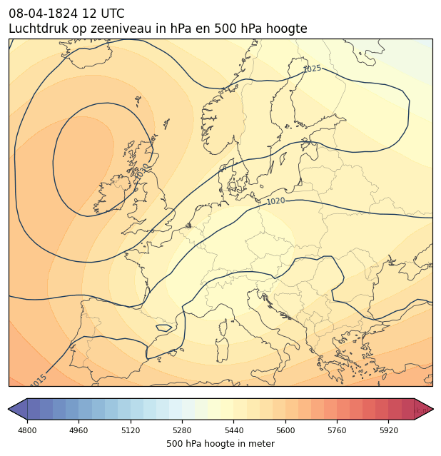 Weerkaart van 8 april 1824 om 12 UTC