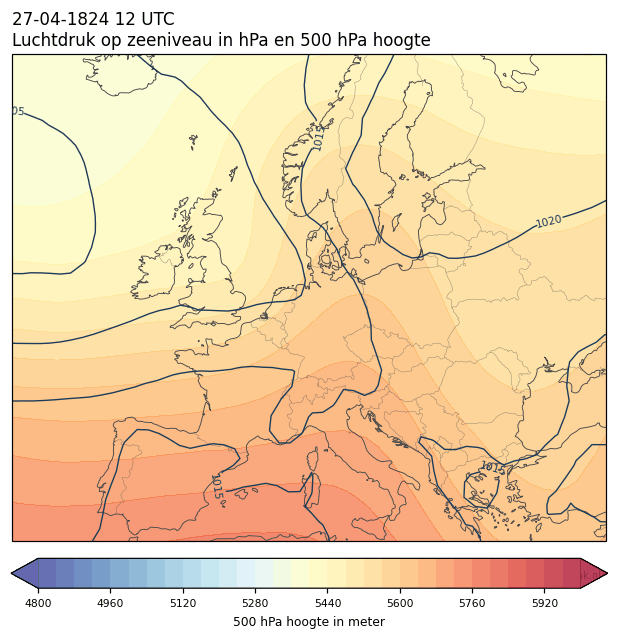 Weerkaart van 27 april 1824 om 12 UTC