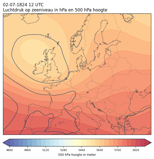Weerkaart van 2 juli 1824 om 12 UTC