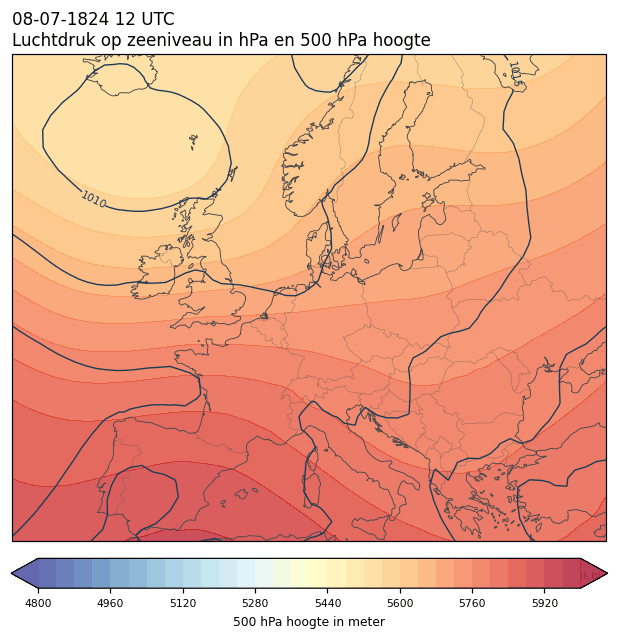 Weerkaart van 8 juli 1824 om 12 UTC