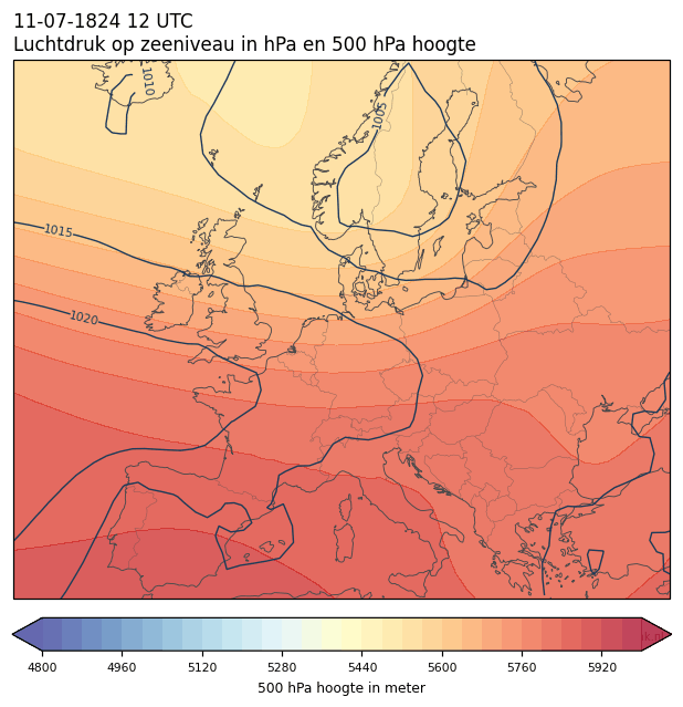 Weerkaart van 11 juli 1824 om 12 UTC