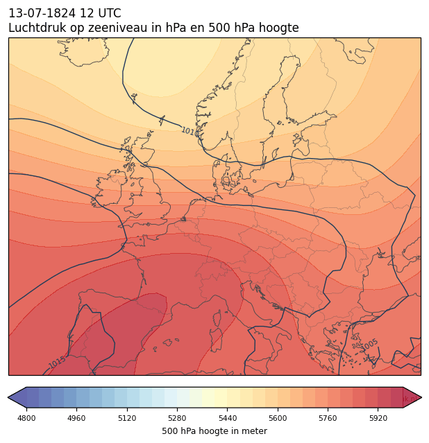 Weerkaart van 13 juli 1824 om 12 UTC