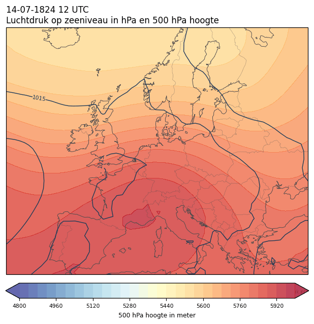 Weerkaart van 14 juli 1824 om 12 UTC