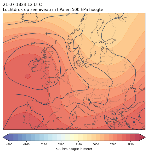 Weerkaart van 21 juli 1824 om 12 UTC