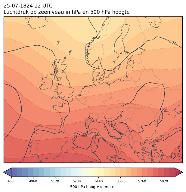 Weerkaart van 25 juli 1824 om 12 UTC