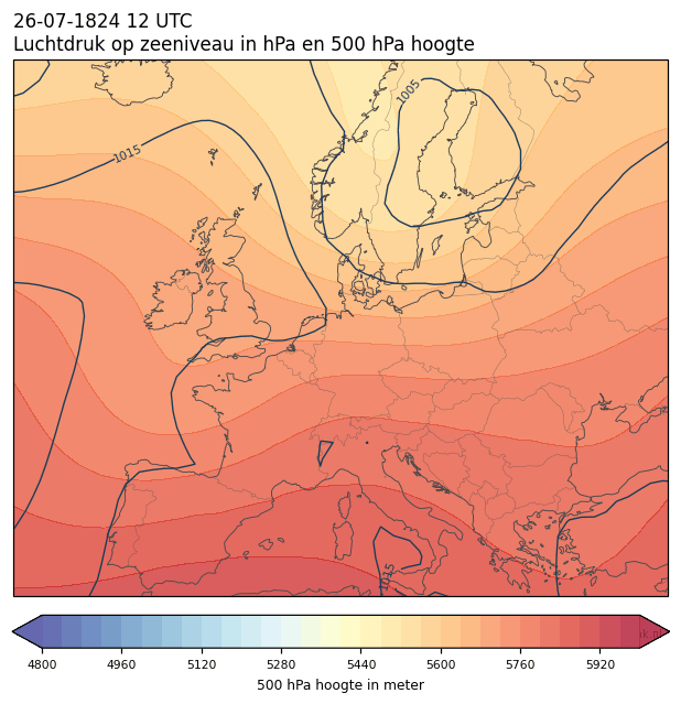 Weerkaart van 26 juli 1824 om 12 UTC