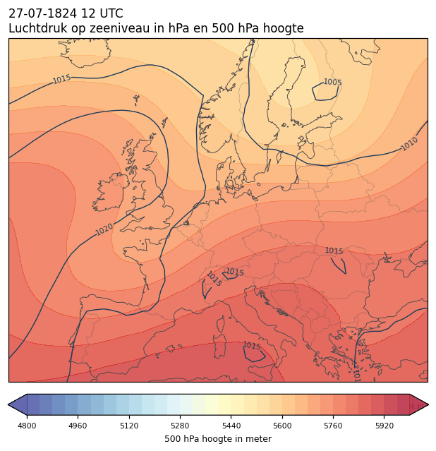 Weerkaart van 27 juli 1824 om 12 UTC