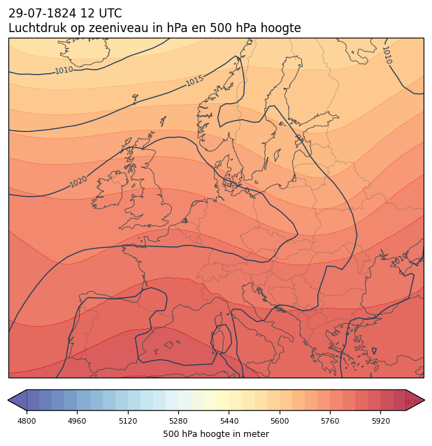 Weerkaart van 29 juli 1824 om 12 UTC
