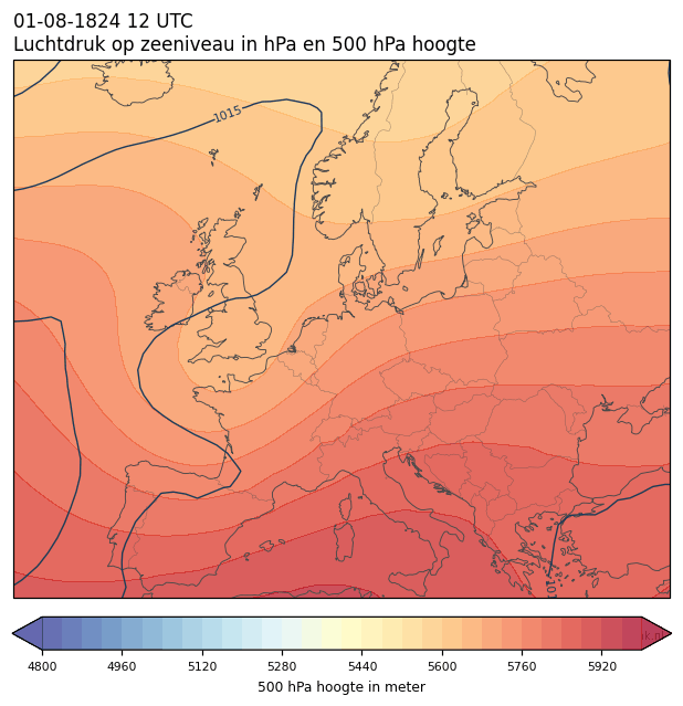 Weerkaart van 1 augustus 1824 om 12 UTC