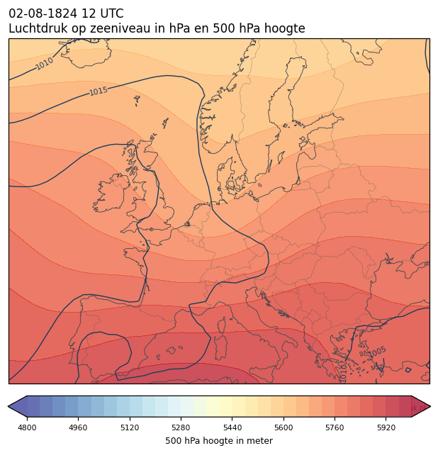 Weerkaart van 2 augustus 1824 om 12 UTC