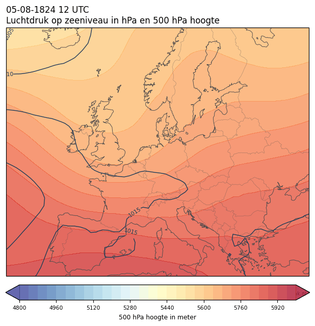 Weerkaart van 5 augustus 1824 om 12 UTC