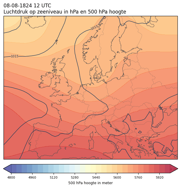 Weerkaart van 8 augustus 1824 om 12 UTC