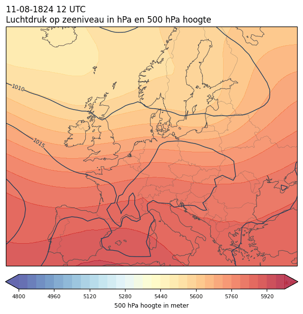 Weerkaart van 11 augustus 1824 om 12 UTC