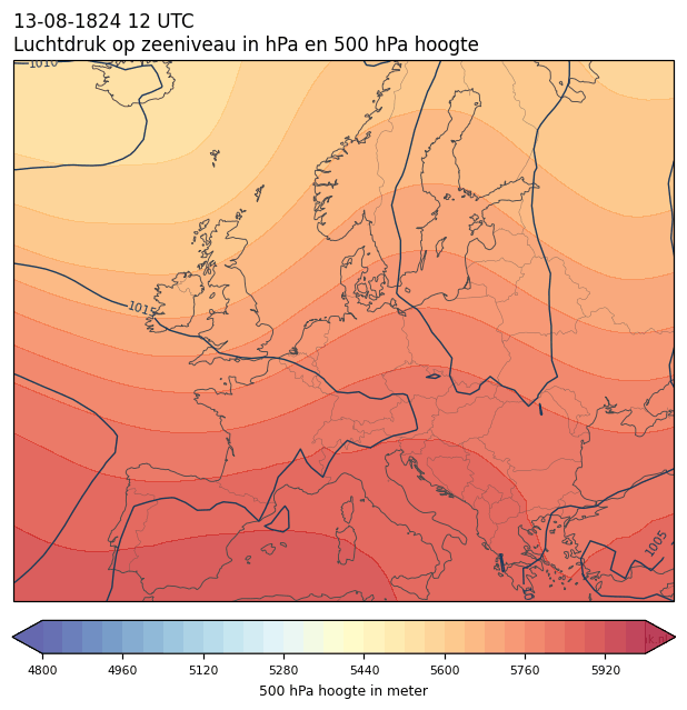 Weerkaart van 13 augustus 1824 om 12 UTC