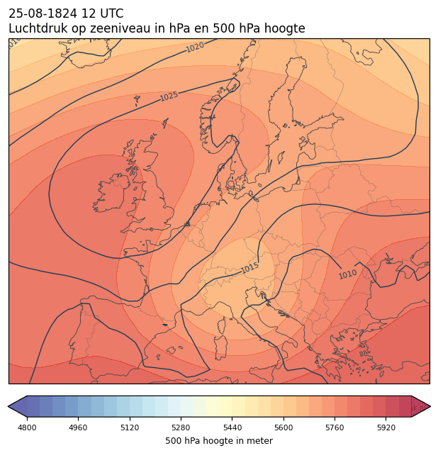 Weerkaart van 25 augustus 1824 om 12 UTC