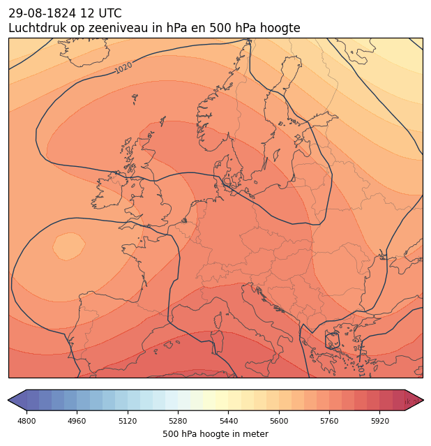 Weerkaart van 29 augustus 1824 om 12 UTC
