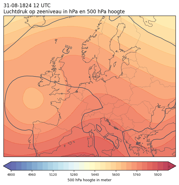 Weerkaart van 31 augustus 1824 om 12 UTC