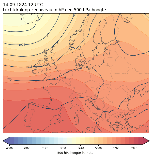 Weerkaart van 14 september 1824 om 12 UTC