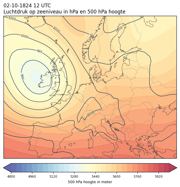 Weerkaart van 2 oktober 1824 om 12 UTC
