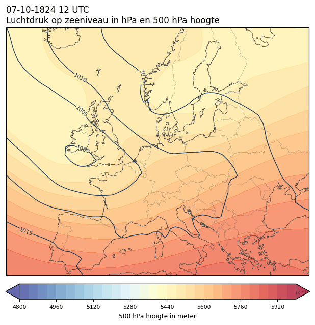 Weerkaart van 7 oktober 1824 om 12 UTC