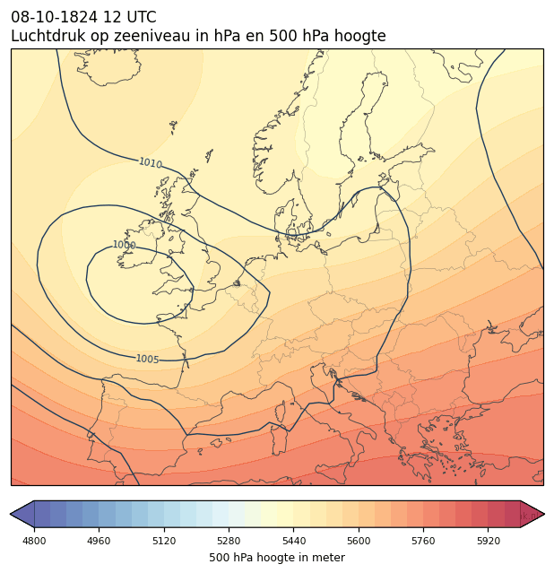 Weerkaart van 8 oktober 1824 om 12 UTC