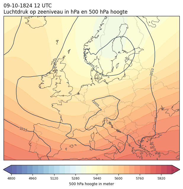 Weerkaart van 9 oktober 1824 om 12 UTC