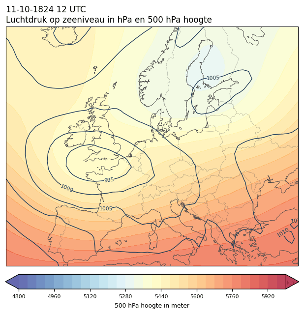 Weerkaart van 11 oktober 1824 om 12 UTC