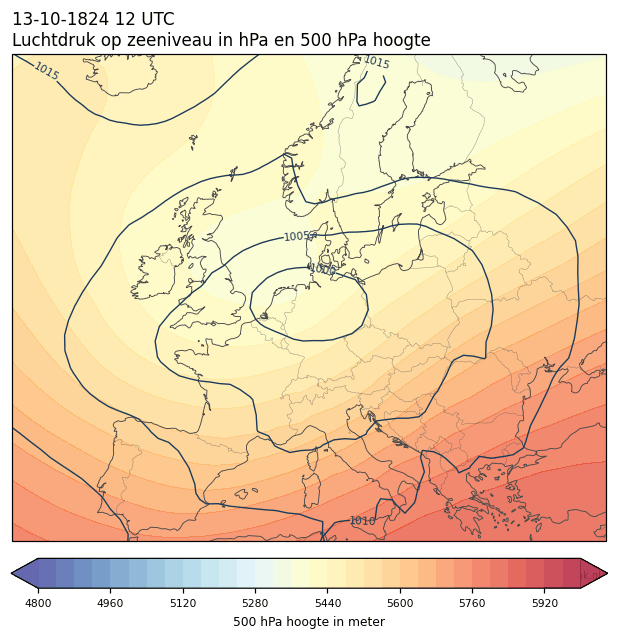 Weerkaart van 13 oktober 1824 om 12 UTC