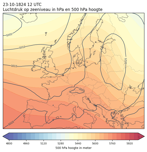 Weerkaart van 23 oktober 1824 om 12 UTC