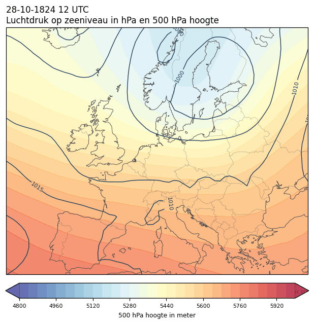 Weerkaart van 28 oktober 1824 om 12 UTC