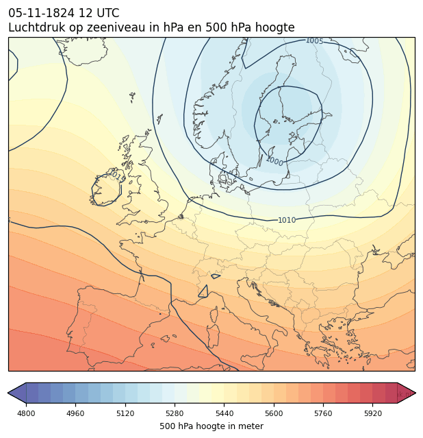 Weerkaart van 5 november 1824 om 12 UTC
