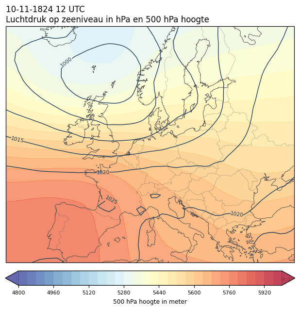 Weerkaart van 10 november 1824 om 12 UTC