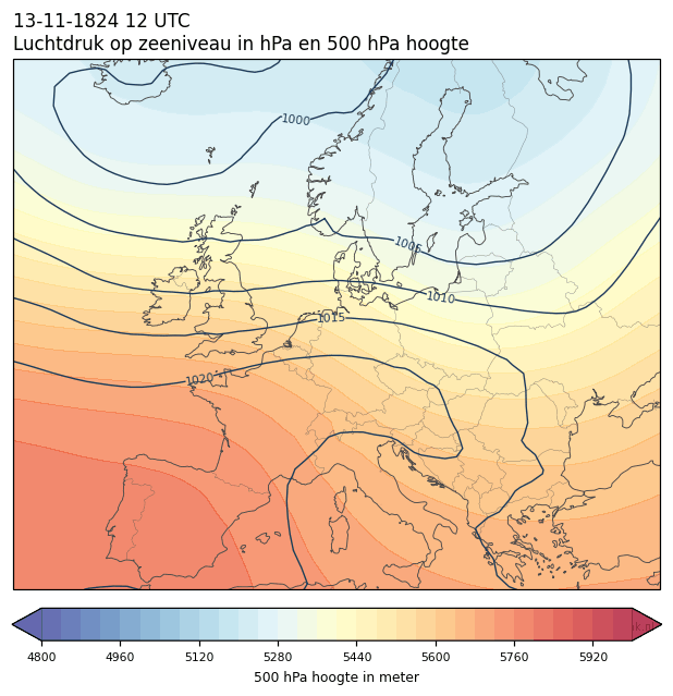 Weerkaart van 13 november 1824 om 12 UTC