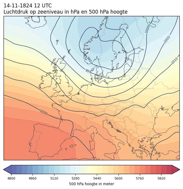 Weerkaart van 14 november 1824 om 12 UTC