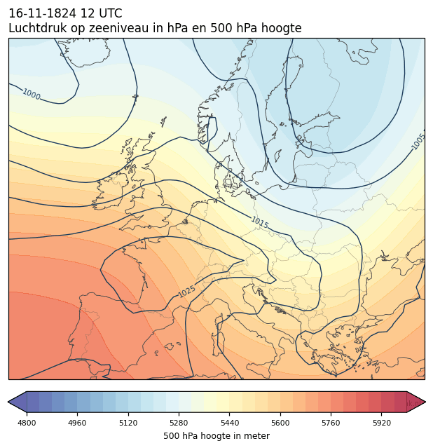 Weerkaart van 16 november 1824 om 12 UTC