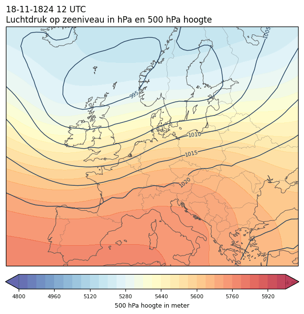 Weerkaart van 18 november 1824 om 12 UTC