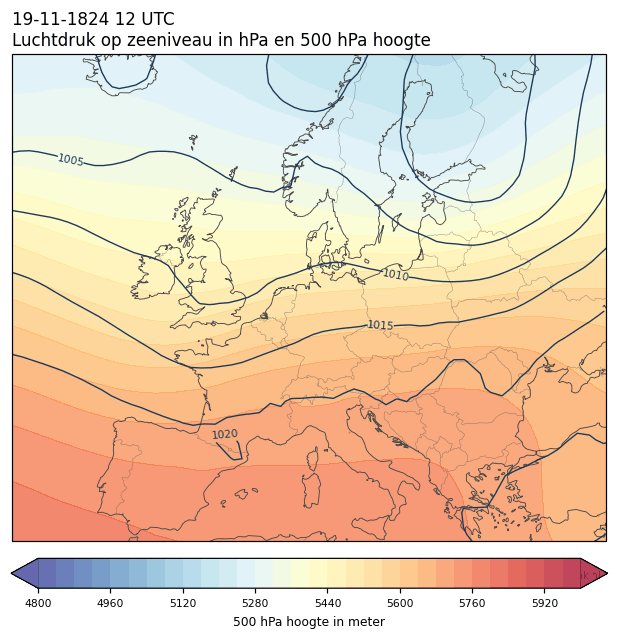 Weerkaart van 19 november 1824 om 12 UTC