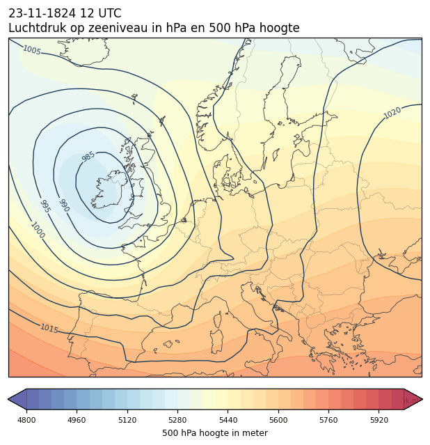 Weerkaart van 23 november 1824 om 12 UTC