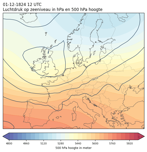 Weerkaart van 1 december 1824 om 12 UTC
