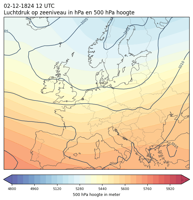 Weerkaart van 2 december 1824 om 12 UTC