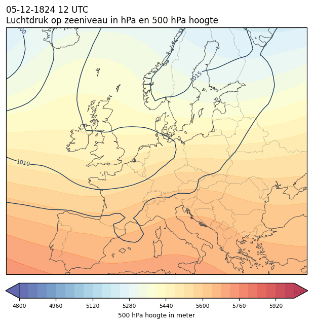 Weerkaart van 5 december 1824 om 12 UTC