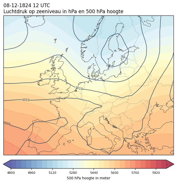 Weerkaart van 8 december 1824 om 12 UTC