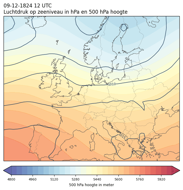 Weerkaart van 9 december 1824 om 12 UTC