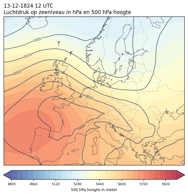 Weerkaart van 13 december 1824 om 12 UTC