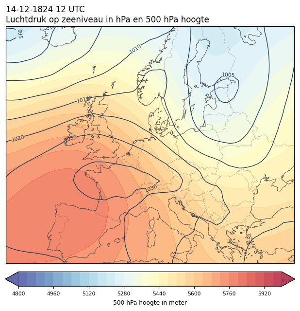 Weerkaart van 14 december 1824 om 12 UTC