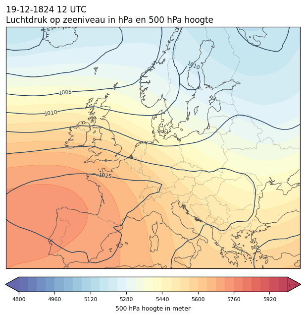 Weerkaart van 19 december 1824 om 12 UTC