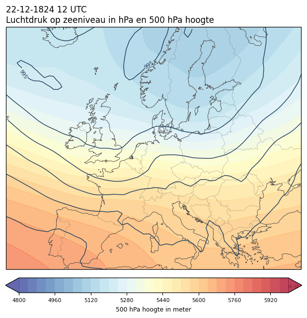 Weerkaart van 22 december 1824 om 12 UTC
