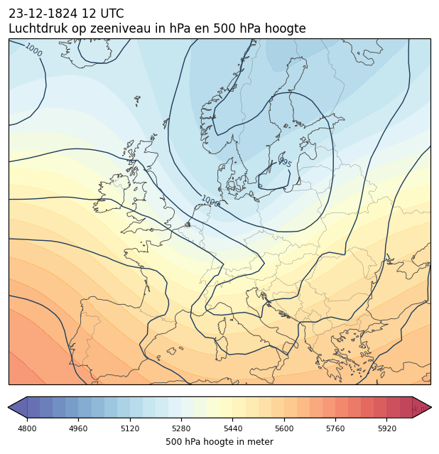 Weerkaart van 23 december 1824 om 12 UTC