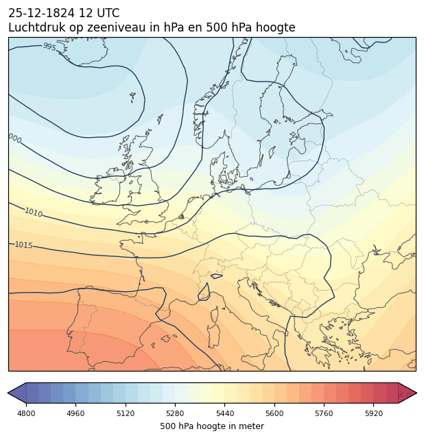 Weerkaart van 25 december 1824 om 12 UTC