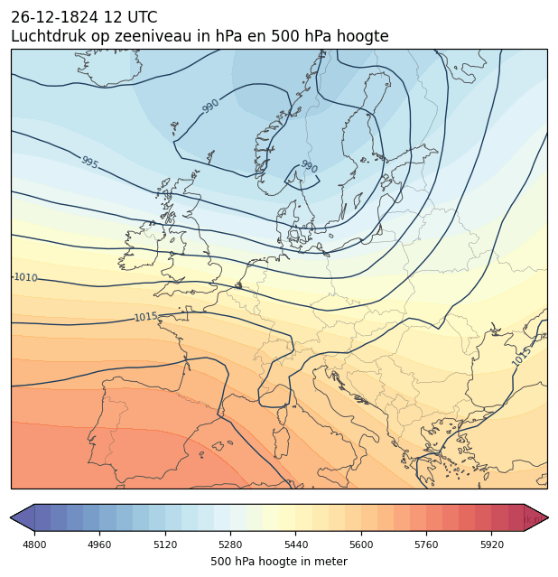 Weerkaart van 26 december 1824 om 12 UTC